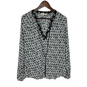 WAYF Blue Print Long Sleeve Blouse Shirt Top Women's Medium
